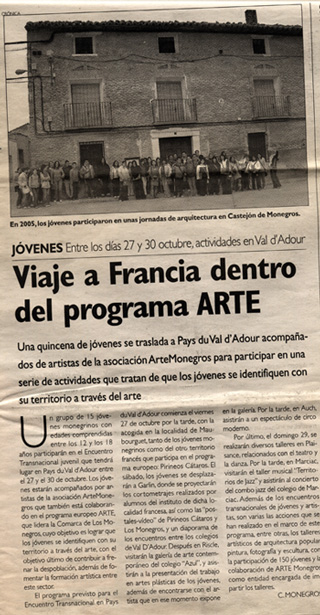 Recorte prensa proyecto ARTE